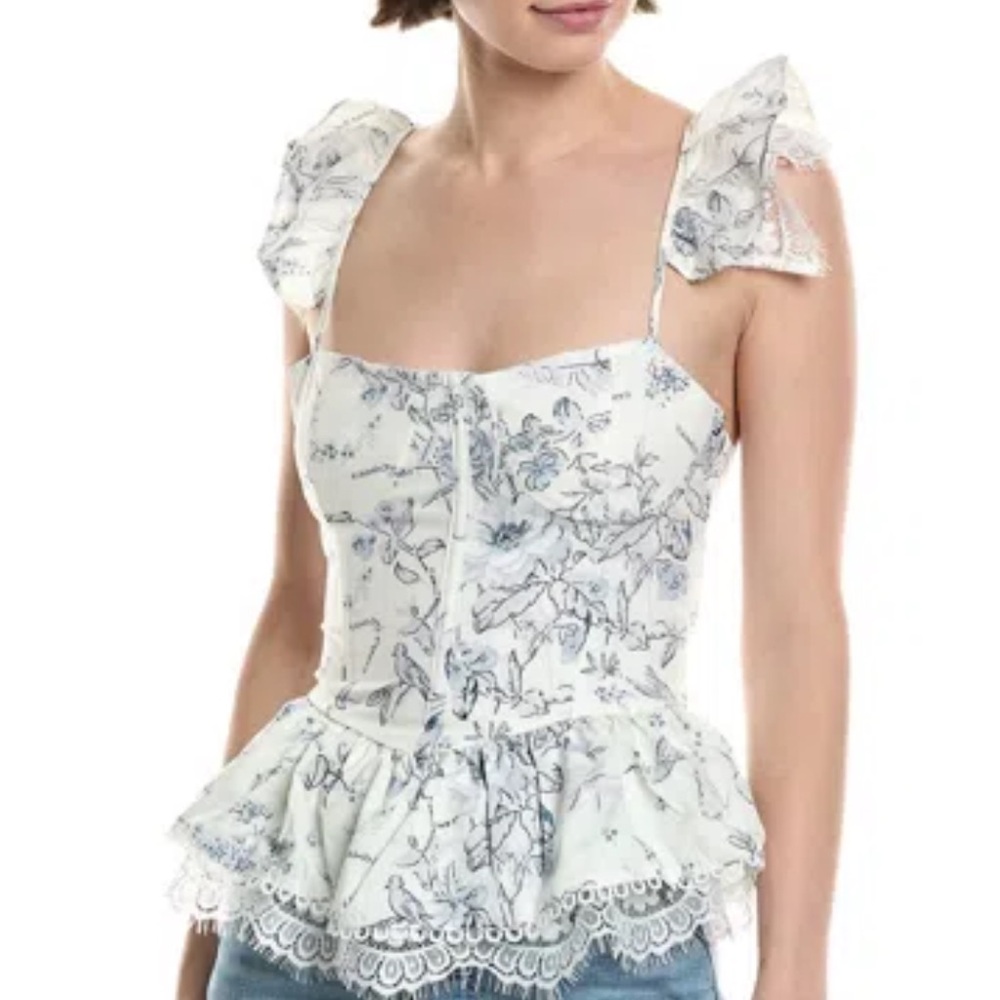 Floral Corset Top with Lace Trim